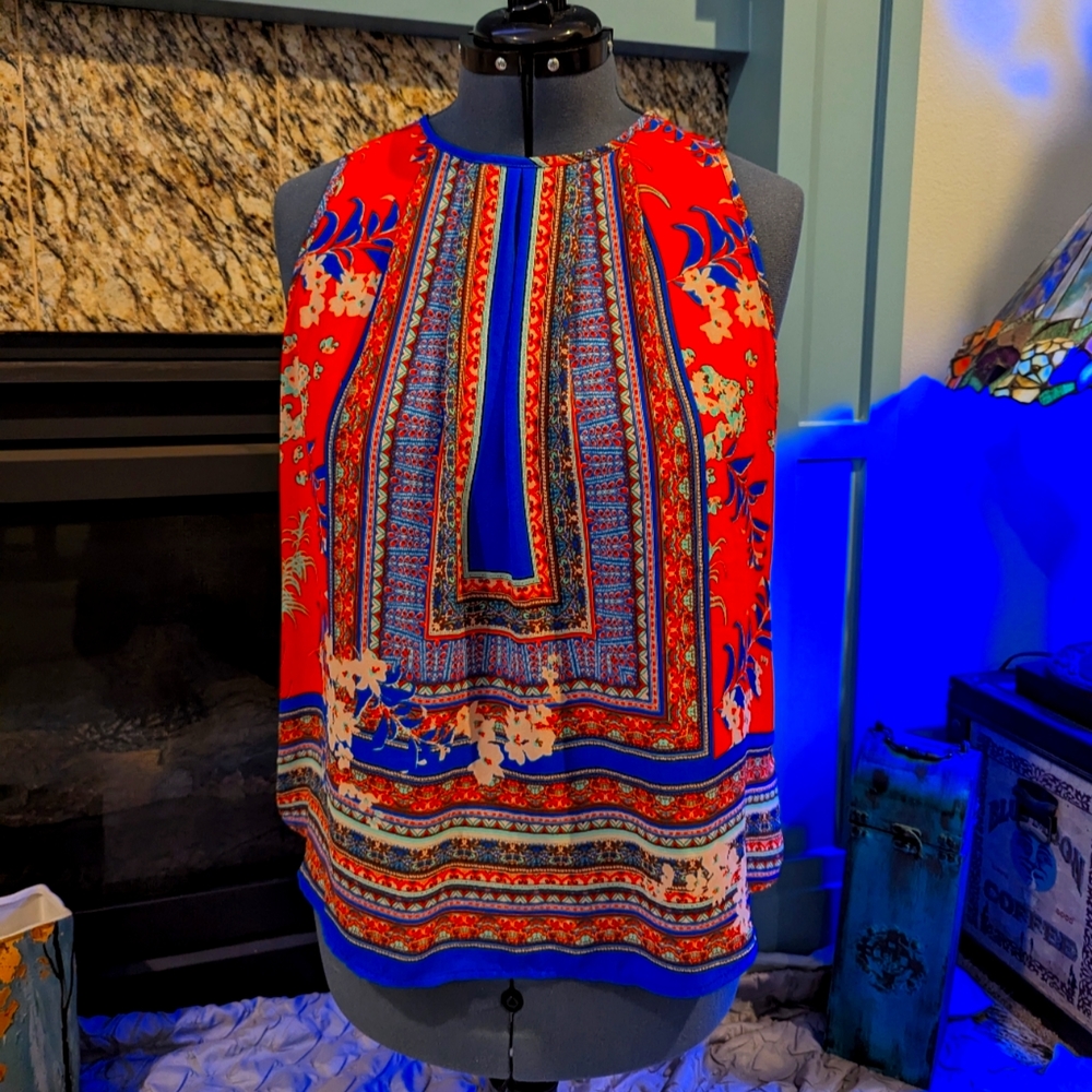DR2 Red Multicolored sleeveless blouse - L